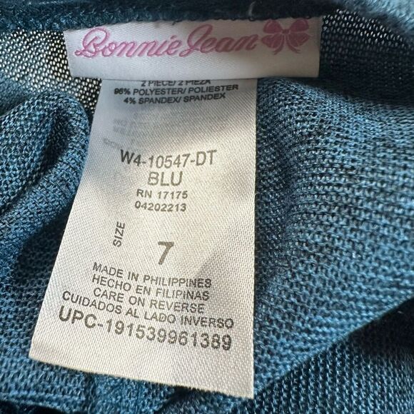 NWT Bonnie Jean Girls Blue Dress Set Multi Color Hacci Scarf - Size 7 - Picture 4 of 8
